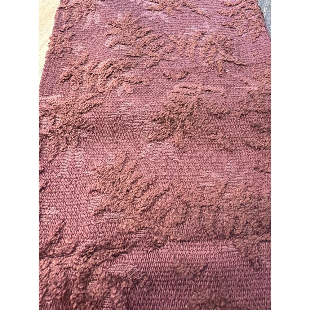 Vintage Chenille Table Runner Red Rust Floral Jacquard Fringe‎ Boho 12x70 Ornate